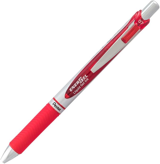 EnerGel RTX Retractable Liquid Gel Pen, (0.7mm) Metal Tip, Medium Line, Red Ink, 3 Pack