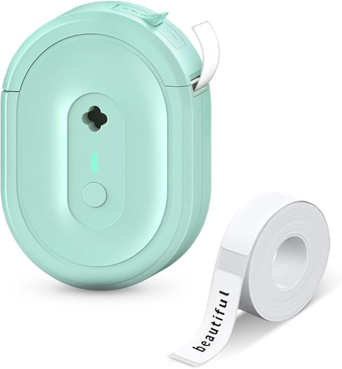 Mini Label Maker Machine with Tape, Small Portable Bluetooth Thermal Label Printer, Handy Wireless Inkless Sticker Printer for Home, Kitchen, Kids School Items, Classroom, Office Organization (Green)