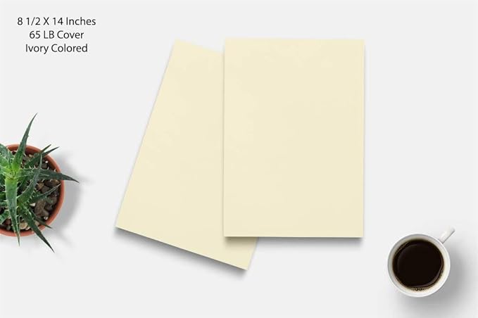 100 Ivory Colored Card Stock Paper - 65lb, Legal Size Heavyweight Printer Paper, Thick Sheet, 8.5 x 14 Inches