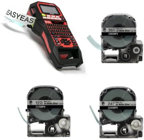 LABELWORKS Epson Asset Management Bundle - LW-PX900PCD Industrial Label Maker Kit, 236SMPX, 224SMPX, and 212SMPX PET (Polyester) Tape Cartridges - Black on Silver Matte Label Maker Tapes