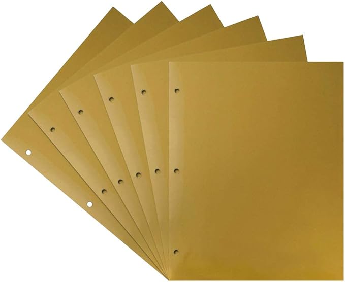 JAM PAPER Laminated Two Pocket Glossy 3 Hole Punch School Folders - Letter Size - High Gloss Gold - 6/Pack