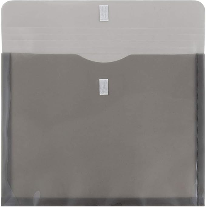 JAM PAPER Plastic Expansion Envelopes with Hook & Loop Closure - Letter Booklet - 9 3/4 x 13 with 1 Inch Expansion - Smoke Gray - 12/Pack