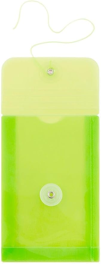 JAM PAPER Plastic Envelopes with Button & String Tie Closure - 4 1/4 x 6 1/4 - Lime Green - 3/Pack