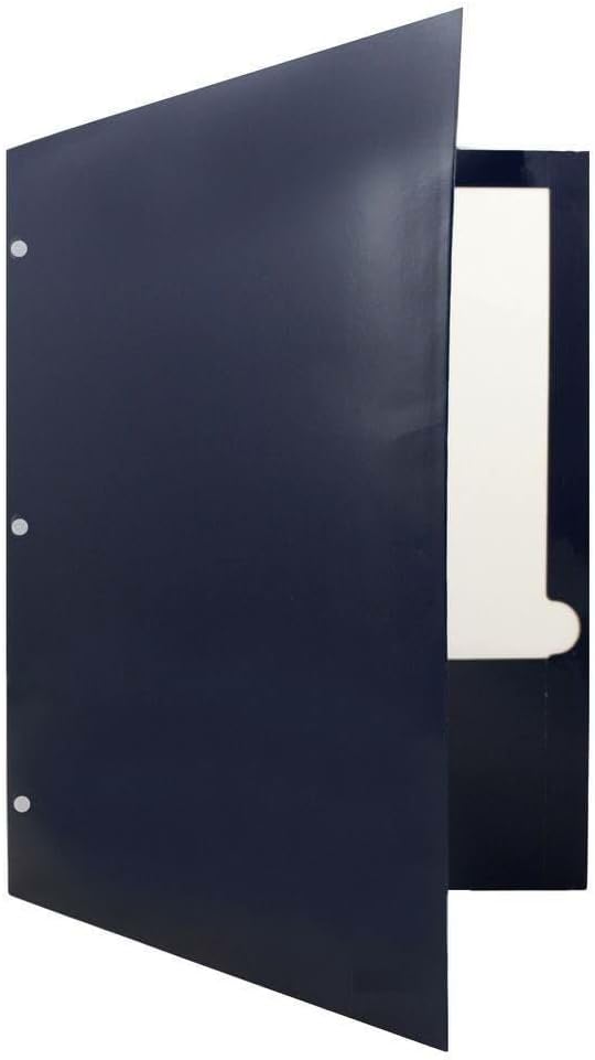 JAM PAPER Laminated Two Pocket Glossy 3 Hole Punch School Folders - Navy Blue - 3/Pack