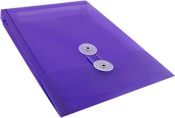 JAM PAPER Plastic Envelopes with Button & String Tie Closure - 6 1/4 x 9 1/4 - Purple - 3/Pack