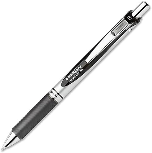 Pentel EnerGel Retractable Liquid Gel Pens, Medium Point, 0.7 mm, Silver Barrel, 12 Black Ink pens, the Ultimate writing pens, the Best Writing Pens for office, school and journaling, Pack of 12