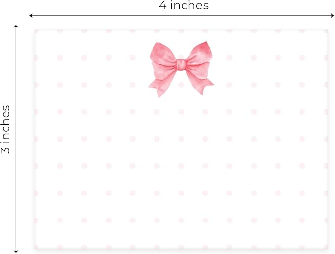 Pink Bow Sticky Note Assortment / 4" x 3" Trendy Repositionable Sticky Notes/Set of 6 Adorable Note Pads/Made in The USA