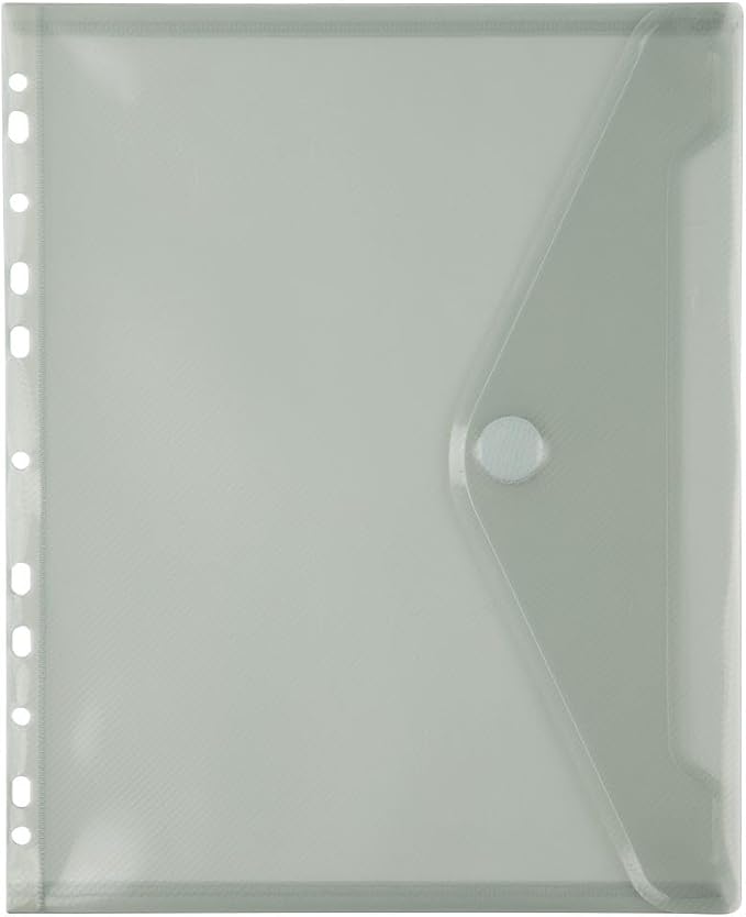 JAM PAPER Plastic 3 Hole Punch Binder Envelopes with Hook & Loop Closure - Letter Booklet - 9 1/2 x 11 1/2 - Smoke Grey - 3/Pack