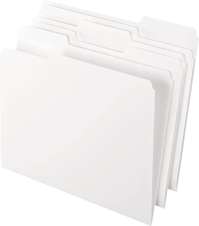 Pendaflex Two-Tone Color File Folders, Letter Size, White, 1/3 Cut, 100 per box (152 1/3 WHI)