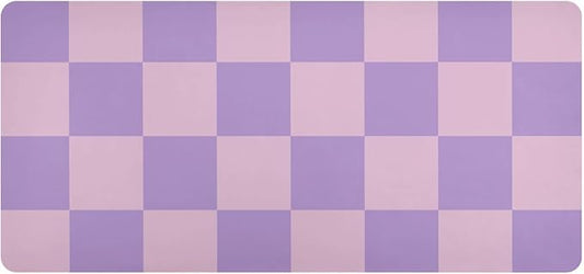 Mouse Pad Desk Mat Leather Desk Pad Large Gaming Desk Cover Protector Mat for Keyboard Computer Laptop Office Waterproof 47.2 x 23.6 Inch Checkered Purple