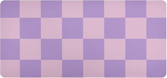 Mouse Pad Desk Mat Leather Desk Pad Large Gaming Desk Cover Protector Mat for Keyboard Computer Laptop Office Waterproof 35.4 x 16.5 Inch Checkered Purple