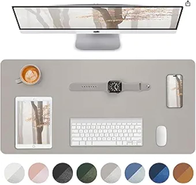 Leather Desk Pad Protector,Mouse Pad,Office Desk Mat, Non-SlipPU Leather Desk Blotter,Desk matt for Desktop,Waterproof Keyboard mat for Office/Home/Decor (Light Grye,31.5" x 15.7”