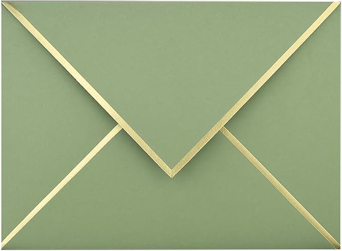 A7 Envelopes - V Flap Foil Border Luxury Mailing Envelopes for 5" x 7" Cards - for Wedding, Invitations, Baby Shower, Photos, Graduation, Birthday, Bridal Shower - 5.25" x 7.25" (Sage, 25 Pack)