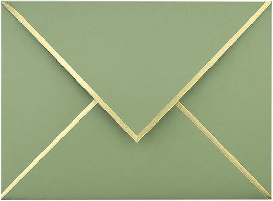 A7 Envelopes - V Flap Foil Border Luxury Mailing Envelopes for 5" x 7" Cards - for Wedding, Invitations, Baby Shower, Photos, Graduation, Birthday, Bridal Shower - 5.25" x 7.25" (Sage, 25 Pack)