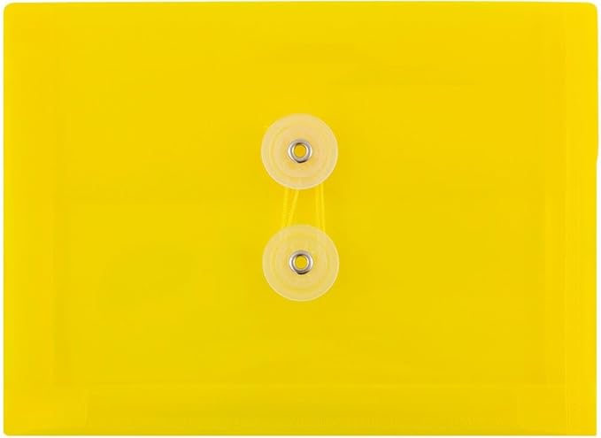 JAM PAPER Plastic Envelopes with Button & String Tie Closure - Index Size - 5 1/2 x 7 1/2 - Yellow - 3/Pack