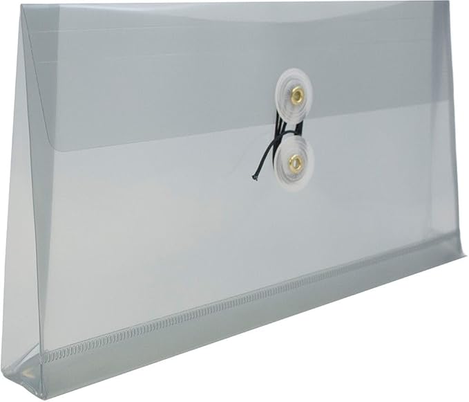 JAM PAPER Plastic Envelopes with Button & String Tie Closure - #10 Business Booklet - 5 1/4 x 10 - Smoke Gray - 3/pack