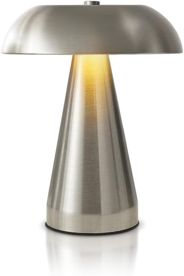 Portable LED Desk Lamp, Cordless Metal Table Lamp, 3-Color Touch Control Rechargeable Light, 3-Levels Brightness Room Decor, Bedside & Dining Room Light (Sliver)