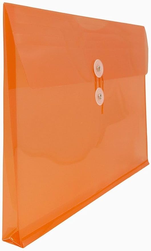 JAM PAPER Plastic Envelopes with Button & String Tie Closure - Legal Booklet - 9 3/4 x 14 1/2 - Orange - 3/Pack