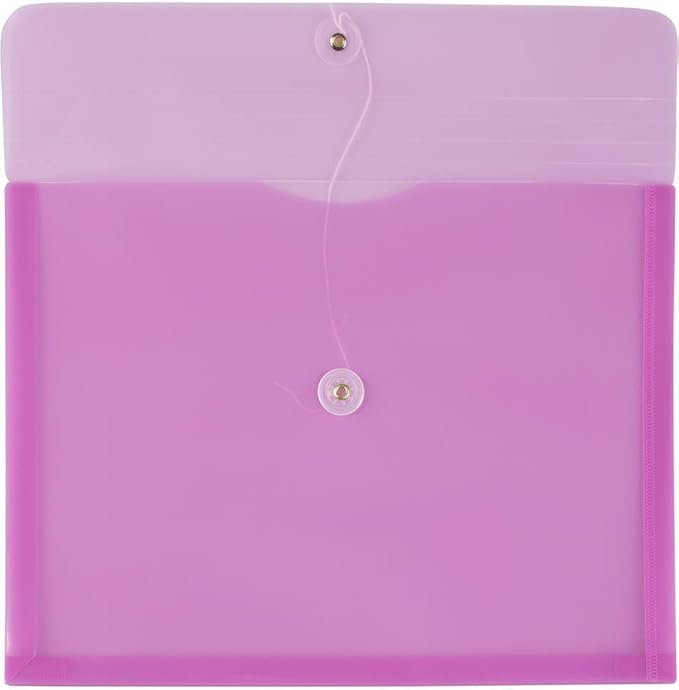 JAM PAPER Plastic Envelopes with Button & String Tie Closure - Letter Booklet - 9 3/4 x 13 - Lavender Purple - 3/Pack