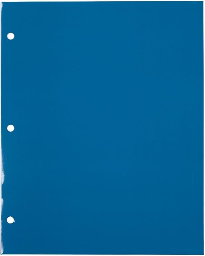 JAM PAPER Laminated Two Pocket Glossy 3 Hole Punch School Folders - Letter Size - High Gloss Blue - Bulk 25/Pack