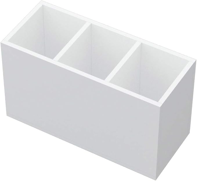 NIUBEE Acrylic Pen Holder 3 Compartments, White Pencil Organizer Cup for Countertop Desk Accessory Storage