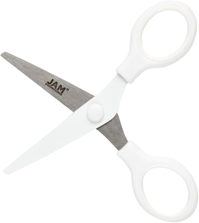 JAM PAPER Multi-Purpose Mini Scissors - 5 Inch - White - Soft Grip & Stainless Steel Precision Blades - Sold Individually
