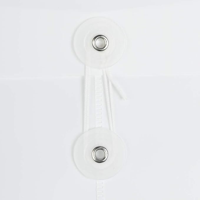 JAM PAPER Plastic Envelopes with Button & String Tie Closure - Letter Open End - 9 3/4 x 11 3/4 - White - 12/Pack