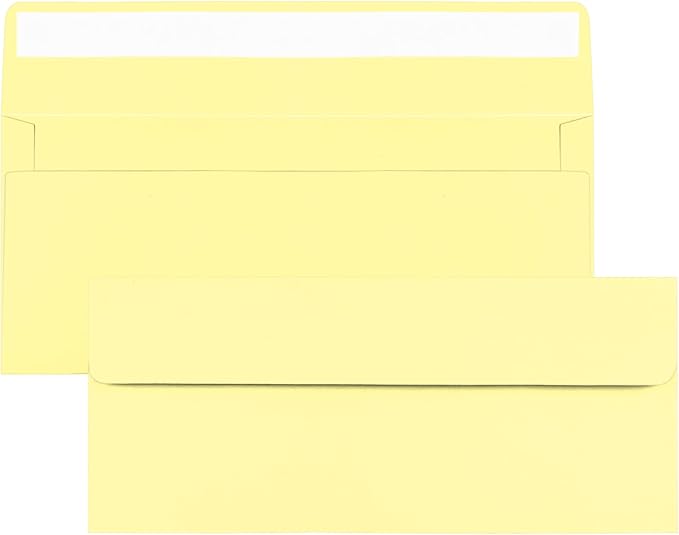 50 Pack Light Yellow #10 Business Envelopes, Standard Envelopes Self Seal, 4 1/8 x 9 1/2 Inch Letter Size Business Mailing Envelopes for Checks Invoices Statements Baby Shower Wedding Birthday