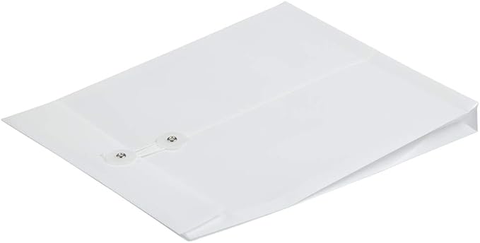 JAM PAPER Plastic Envelopes with Button & String Tie Closure - Letter Open End - 9 3/4 x 11 3/4 - White - 12/Pack
