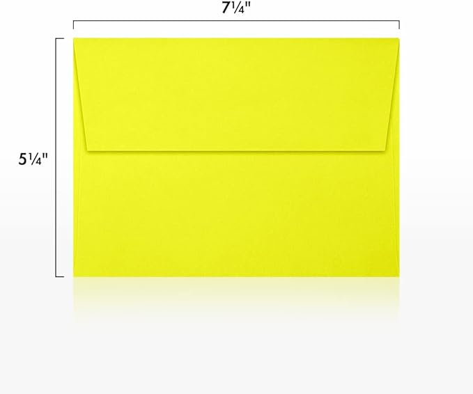 LUXPAPER A7 Invitation Envelopes for 5 x 7 Cards in 80 lb. Citrus, Printable Envelopes for Invitations, w/Peel and Press Seal, 250 Pack, Envelope Size 5 1/4 x 7 1/4 (Yellow-Green)