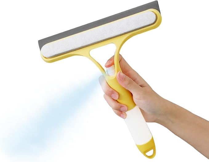 FZHZVVZPY 3 in 1 Window Cleaning Scraper, Window Squeegee with Sprayer, Window Cleaning Scraper for Windows, Walls, Car Windshields, Bathrooms, Kitchens, All-Purpose Window Cleaner Tool (Yellow)