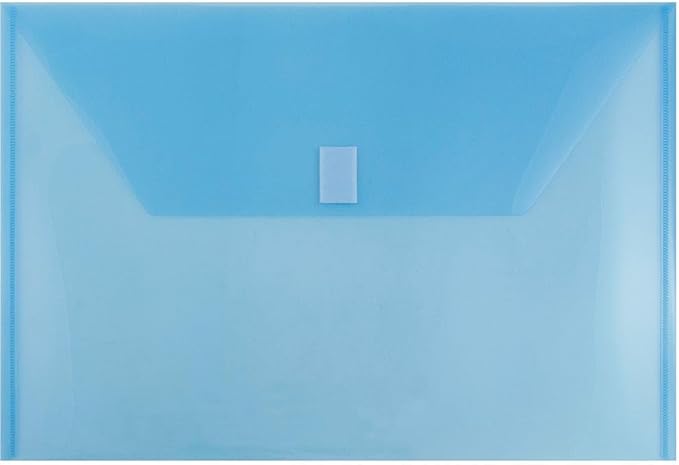 JAM PAPER Plastic Envelopes with Hook & Loop Closure - Legal Booklet - 9 3/4 x 14 1/2 - Blue - 3/Pack