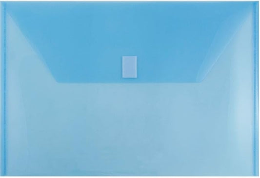 JAM PAPER Plastic Envelopes with Hook & Loop Closure - Legal Booklet - 9 3/4 x 14 1/2 - Blue - 3/Pack