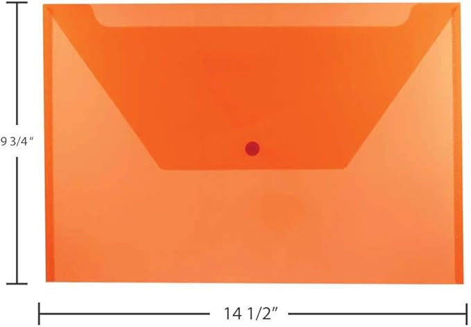 JAM PAPER Plastic Envelopes with Snap Closure - Legal Booklet - 9 3/4 x 14 1/2 - Orange - 3/Pack