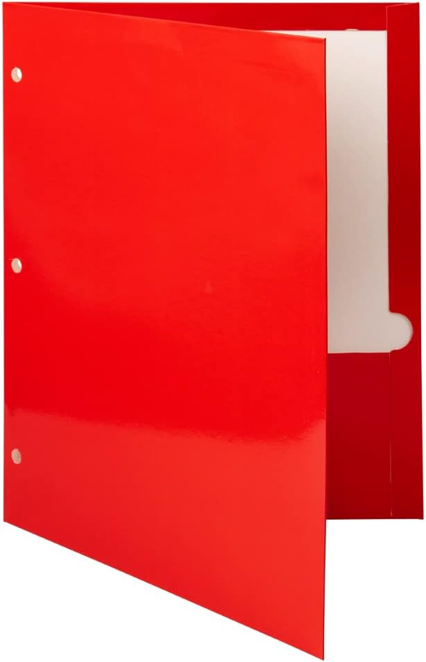 JAM PAPER Laminated Two Pocket Glossy 3 Hole Punch School Folders - Letter Size - High Gloss Red - 6/Pack