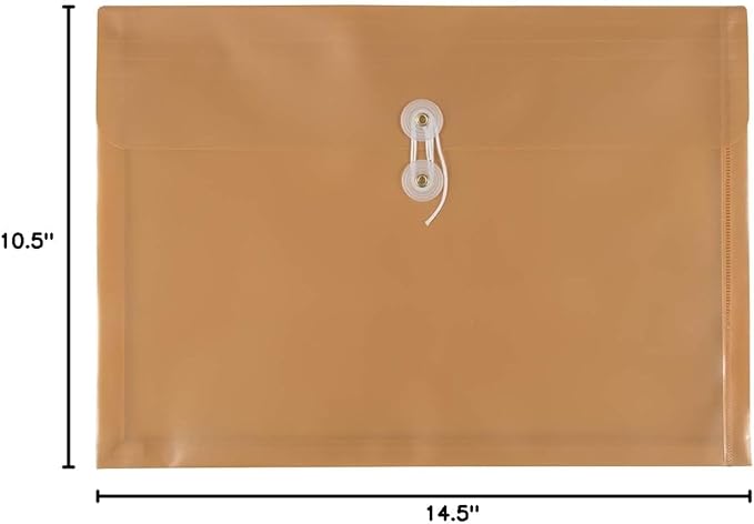 JAM PAPER Plastic Envelopes with Button & String Tie Closure - Legal Booklet - 9 3/4 x 14 1/2 - Gold - 12/Pack