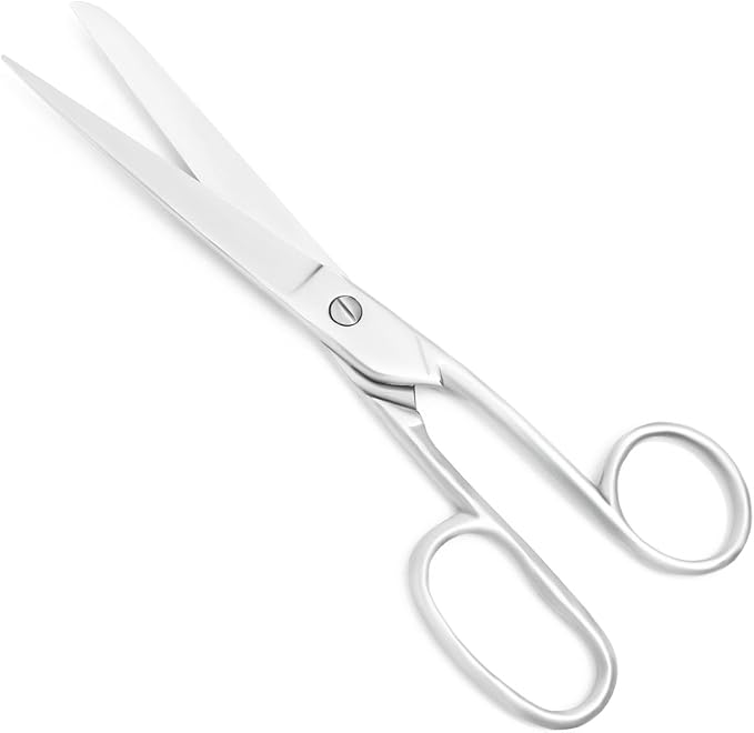 Silver Office Scissors, Heavy Duty Sewing, Tailor Fabric Sewing Paper Cutting Shears Stainless Steel Cutter Leather Art Craft Office Scissors (8 Inch)