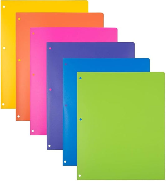 JAM PAPER Heavy Duty Plastic 3 Hole Punch Pocket Folders - Extra Tough School Folders - Assorted Fashion Colors - Bulk 48 Folders/Box (8 Assorted Packs of 6)