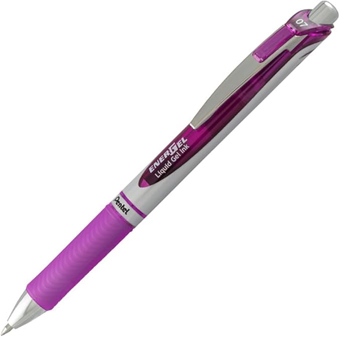 Pentel EnerGel RTX Retractable Liquid Gel Pen, (0.7mm) Metal Tip, Medium Line, Violet Ink 2 Pack
