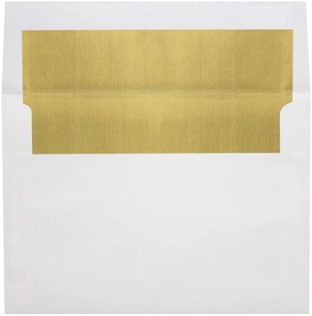LUXPaper A8 Foil Lined Invitation Envelopes | Peel & Press | 5 1/2" x 8 1/8" | White w/Gold LUX Lining | 60lb. Text | 50 Qty