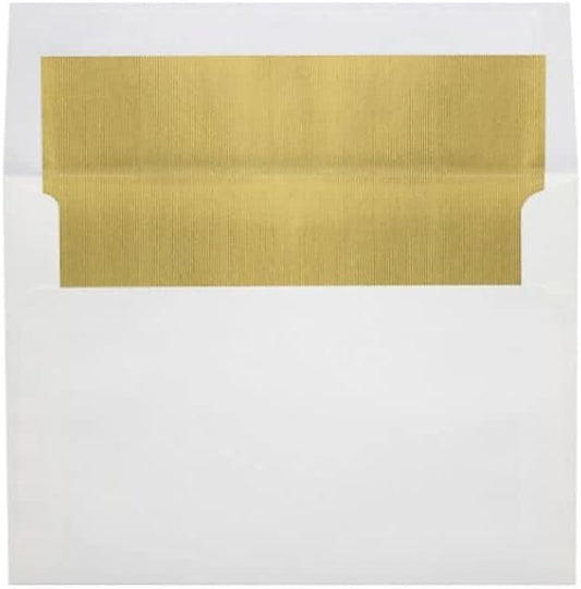 LUXPaper A8 Foil Lined Invitation Envelopes | Peel & Press | 5 1/2" x 8 1/8" | White w/Gold LUX Lining | 60lb. Text | 50 Qty