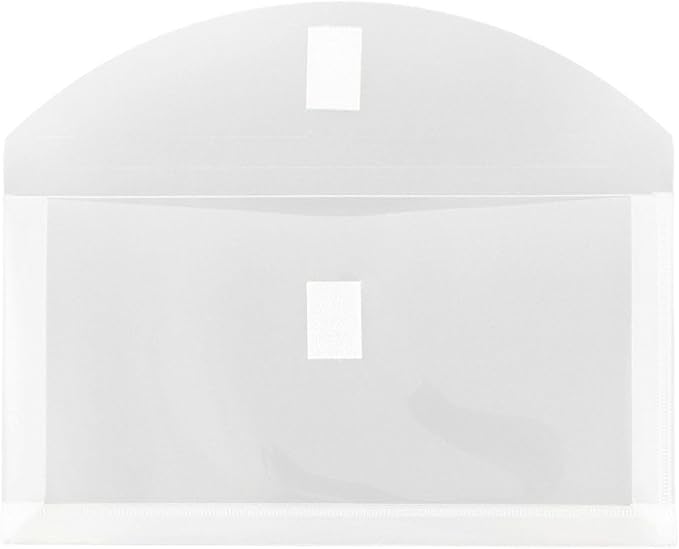 JAM PAPER Plastic Expansion Envelopes with Hook & Loop Closure - #10 Booklet Wallet - 5 1/4 x 10 with 1 Inch Expansion - Clear - 3/Pack