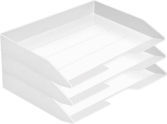 Acrimet Stackable Letter Tray 3 Tier Side Load, Plastic, Desktop File Organizer (White Color)