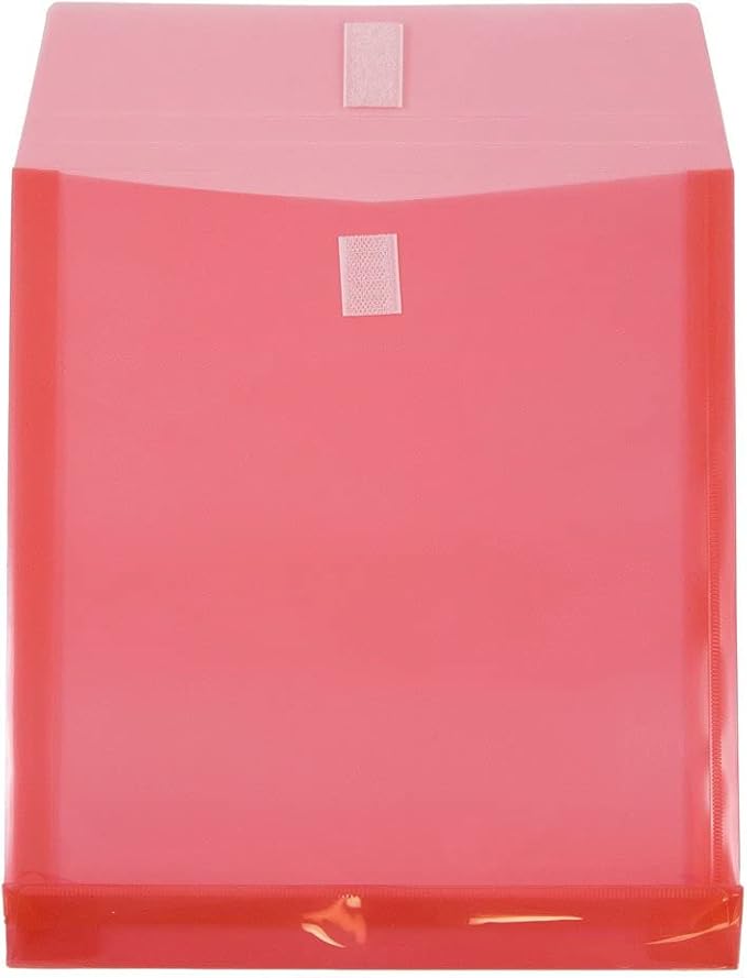 JAM PAPER Plastic Expansion Envelopes with Hook & Loop Closure - Letter Open End - 9 3/4 x 11 3/4 with 1 Inch Expansion - Red - 12/Pack