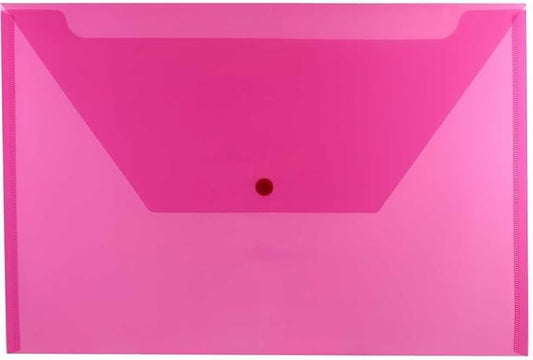 JAM PAPER Plastic Envelopes with Snap Closure - Legal Booklet - 9 3/4 x 14 1/2 - Fuchsia Pink - 3/Pack