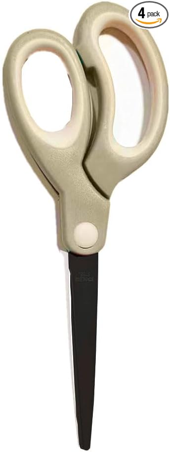 Pastel Non-Stick Scissors - All Purpose Stainless Steel Craft Shears With Soft Grip, Blunt Tip for Fabric, Kids, Office, Home, School - Left & Right Handed (1 Pack, Greyish-green)