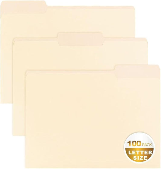 Manila File Folder,Manila Folder 8.5x11,Manilla Folders Letter Size,100 Per Box,1/3 Cut Tabs Folder for School,Office,and Home Organization