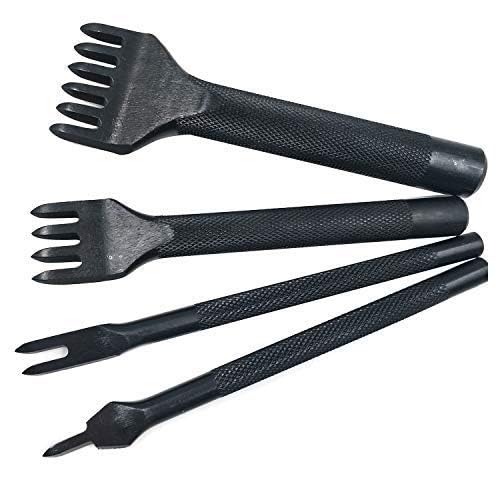 Alloy Steel 4pcs 6mm 1/2/4/6 Prong Lacing Diamond Stitching Chisel Hole Punches Tool,Sharp Pricking Iron Leather Craft Tool Sets DIY Handwork