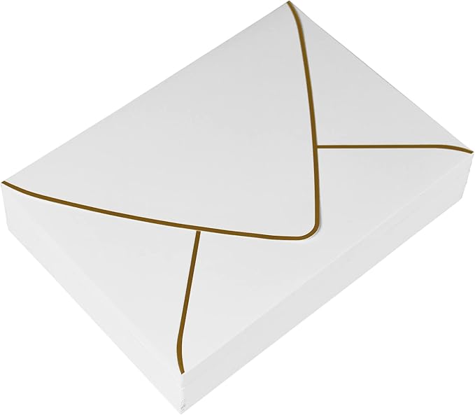 A7 White Envelopes 5 x 7 With Gold Border,- 50 Pack,For 5x7 Cards| Quick Self Seal| Perfect for Weddings, Invitations, Photos, Graduation, Baby Shower| 250GSM Luxury paper|5.25 x 7.25 Inches (White))
