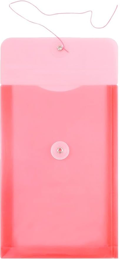 JAM PAPER Plastic Envelopes with Button & String Tie Closure - 6 1/4 x 9 1/4 - Red - 3/Pack